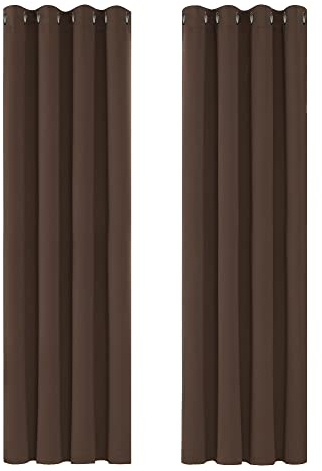 Deconovo Verdunkelungsvorhang Gardinen Blickdicht mit Ösen Schlafzimmer Winter Wärmehaltung, 260x140 cm(HöhexBreite), Braun, 2er Set
