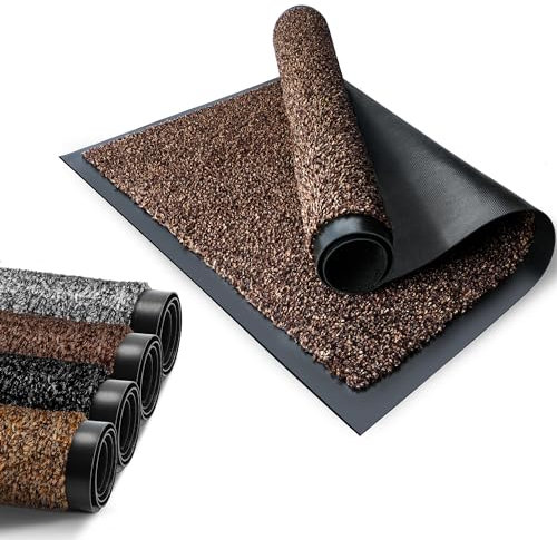 FB FunkyBuys Cotton Door Mats, Rubber Backed Floor Mat, Super Absorbent Non Slip Doormat, Heavy Duty Dirt trapper Door Mats for Front Door (60cm x 90cm, Brown) Indoor & Outdoor
