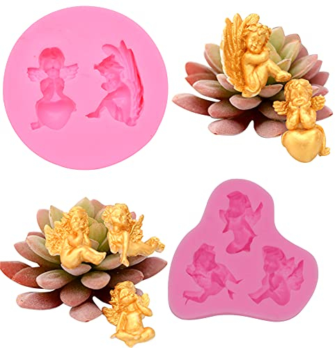 WonderfulC Fondant-Silikonform, kleiner Engel, für Kuchen, Schokolade, Kuchen, Backzubehör, 3D-Silikon, 2 Stück