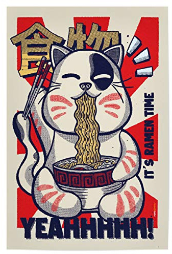 artboxONE Poster 90x60 cm Tiere It's Ramen Time hochwertiger Design Kunstdruck - Bild cat cat catlovers