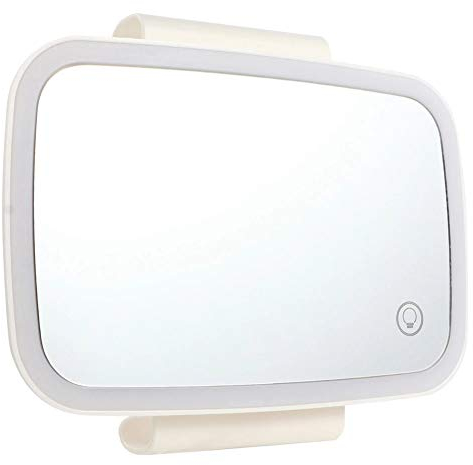 iSpchen Auto Sonnenblende Spiegel Kosmetikspiegel Auto Visier Spiegel Sonnenschutz Rückspiegel Kfz Schminkspiegel mit LED-Beleuchtung Touchscreen für PKW, 178x115mm,Weiß