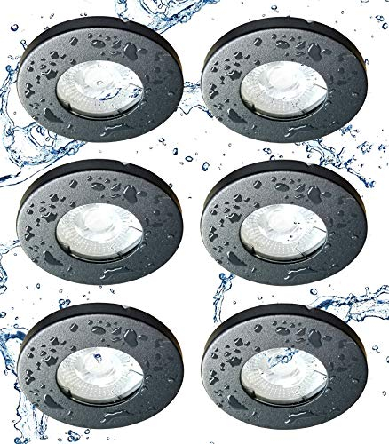 Trango 6er Set IP44 LED Einbaustrahler 6729IP-065M6KSD in Schwarz incl. 6x 6000K 5 Watt Tageslichtweiß (kaltweiß) dimmbar Ultra Flach LED Modul für Bad, Dusche, Einbauspot, Deckenlampe
