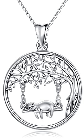 Faultier Kette 925 Sterling Silber Baum des Lebens Kette mit Faultier Anhänger Lebensbaum Kette süßer Tier Faultier Schmuck für Damen Frauen Kinder Mädchen