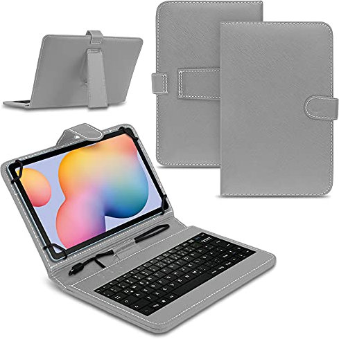 Tablet Hülle kompatibel für Samsung Galaxy Tab A7 2020 Tasche Tastatur Keyboard QWERTZ Schutzhülle Cover Standfunktion USB Schutz Case, Farben:Grau