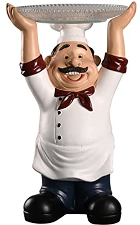 Handgefertigte Harz Dekofigur - Französischer Koch Mit Tablett, 28,5 cm, Perfekt Für Küche, Restaurant, Hotel, Weihnachten, Einweihungsfeier
