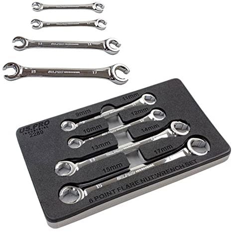 US PRO INDUSTRIAL 4pc Flare Nut Spanner Set Brake Fuel Pipe Wrench 9mm-15mm in Foam Tray