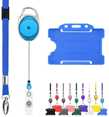 Trio Blau Ausweishülle Namenschilder mit Schlüsselbänder Badge Kartenhalter aus Plastik Ausweishalter Schlüsselanhänger Set Schlüsselring Retractable Reel mit Yoyo Clip ID Card Holder Abzeichen 10pc