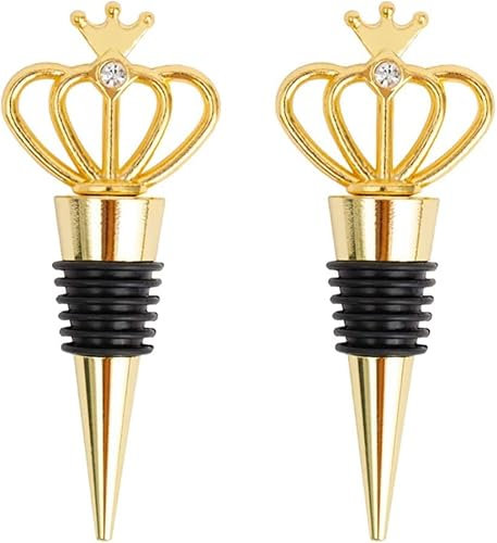 Norhogo Set di 2 tappi per bottiglie di vino, in metallo, con strass, a forma di corona per la collezione di vino, champagne, bottiglie di vetro, matrimonio, compleanno, Capodanno, feste, tavolo