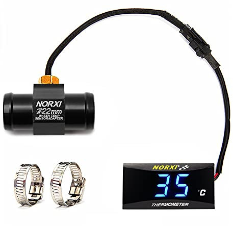 Termometro Digitale per Moto, Temperaturimetro universale dell'acqua per motociclette con sensori, termometro impermeabile per motociclette con allarme ad alta temperatura (22mm, Blu)