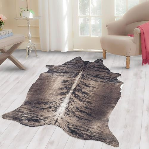 Carpettex Teppich Fellteppich Kunstfell Rinderfell Imitat Kuhmotiv Digitaldruck Waschbar rutschfest, Farbe: Braun, Größe: 100 x 135 cm