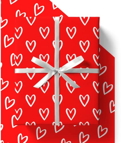 Love Heart Wrapping Paper - HUGE 43% BIGGER [84cm x 60cm] Eco Friendly Recyclable Love Heart Gift Wrap for Wedding Anniversary, Birthday or Valentines Day (8 Sheets & 8 Tags)