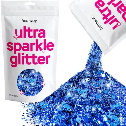 Hemway Ultra Sparkle Glitter Sapphire Blue 100g Multi Size | Glitter for Arts & Craft, Makeup, Nail Art, Crafting, Card Making, Sparkle Decoration
