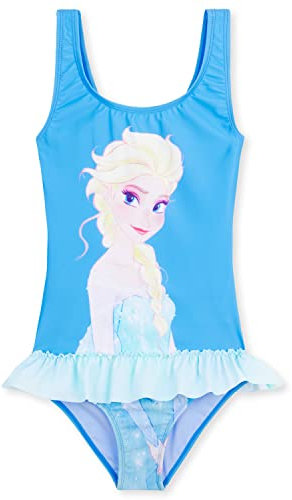 Disney Costume da Bagno Piscina Bambina, Costume Intero, Costume Mare Bambina Set (Blu Elsa, 3-4 Anni)