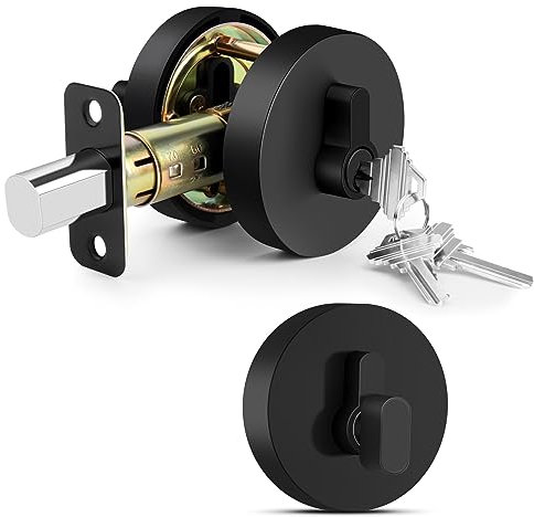 Gaurqiah Cerradura de cerrojo de un solo cilindro con llave para entrada de puerta delantera, moderna, de alta seguridad, resistente, acabado negro mate