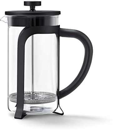 Tchibo Siebstempelkanne für manuelle Kaffeezubereitung, French Press aus hitzebeständigem Borosilikatglas, spülmaschinengeeignet, 800ml Fassungsvermögen für ca. 6 Tassen, Edelstahl, Schwarz