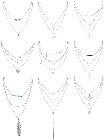 Kakonia 9 Stück Geschichteten Choker Kette für Damen Kette Damen Halskette Danity Halsband Ketten Damen Anhänger Münzen Mond Stern Halsband Halsketten Boho Set Für Frauen Verstellbar
