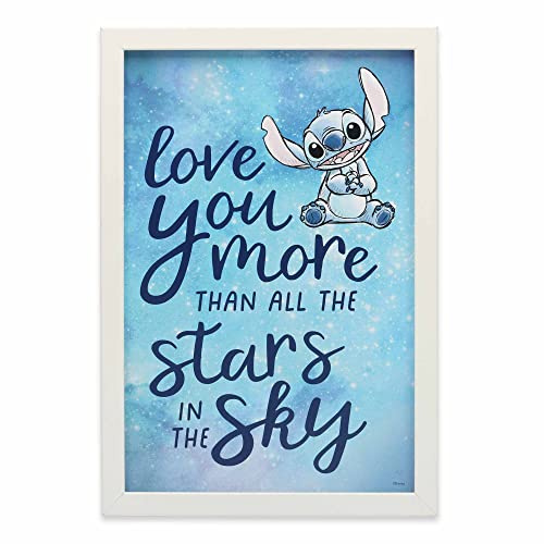 Disney Lilo and Stitch Love You More Framed Wood Wall Decor - Adorable Stitch Wall Art for Kids' Bedroom or Movie Room