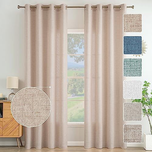 MIULEE Wohnzimmer Vorhänge Gardinen Leinen Ösenvorhang Leinenoptik Vorhang Boho Gardine mit Ösen Semi-transparent Leinenvorhang Curtains 2er Set HxB 225x140 cm, Beige-Rosa