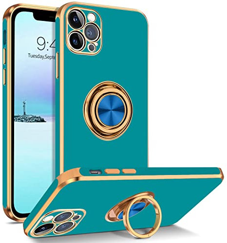 BENTOBEN Case for iPhone 12 Pro Max, Flexible TPU Bumper with 360 Ring Magnetic Kickstand, Shockproof Women Girls Protective Case, Ocean Blue