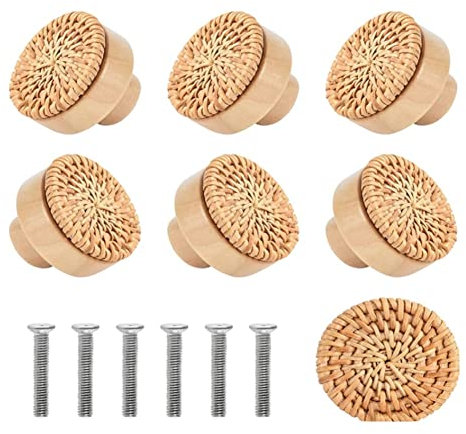 Dciustfhe 10 STÜCKE Holzgriffe Buche Rattan SchubladenknöPfe MöBelgriff KüChenschrank TüRgriff Kommodengriffe, 30MM