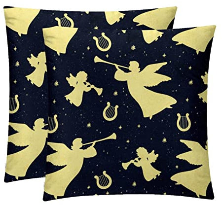 2 x Kissenbezüge, dekorativer quadratischer Kissenbezug, weicher Vintage-Engel, Harfen, Trompeten, Kissenbezug für Sofa, Schlafzimmer, Stuhl, Auto
