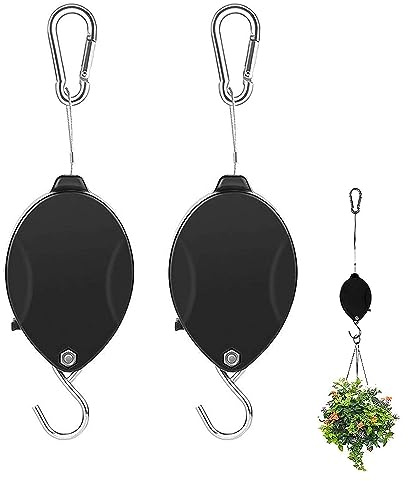 Plant Pulley, 2Pack Hanging Basket Pulley, Retractable Plant Pulley, Adjustable Plant Hanger Hanging Flower Basket Hook Hanger for Garden Baskets Pots and Birds Feeder