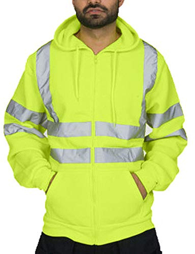 Herren Sicherheitsjacke Kapuze Warnjacke Warnschutzjacke Softshelljacke Arbeitsjacke Winterjacke mit reflektierenden Streifen, Softshell Jacke Berufsjacke Schutzjacke Herrenjacke Grün 3XL