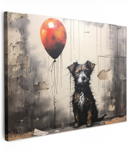 MuchoWow© Impression sur Toile Decoration Murale Peinture 70x50 cm Tableaux Decoratifs Muraux Décoration Chambre Graffiti - Chien - Art - Rouge - Street art