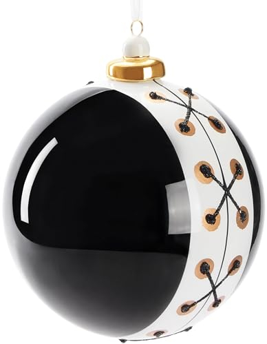 BRUBAKER Premium Weihnachtskugel Smoking Schwarz und Weiß - 10 cm Baumkugel aus Glas mit Porzellan Spitze Gold - Moderne Weihnachtsbaumkugel Anzug mit Glitzer - Christbaumkugel