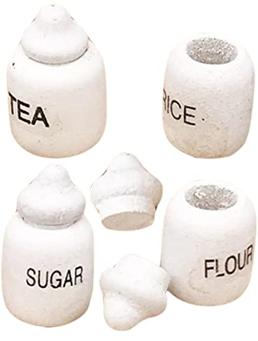 TOYANDONA 4pcs Simulated Tea and Salt Shaker Fairy Gardens Mini Food Funny Food Pot Model Mini Cucumber Toy Food Pot Model Sauce Desktop Decor Food Toy Wooden Seasoning Four Piece Set White