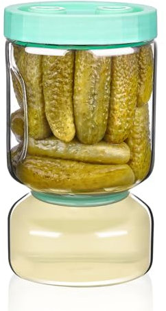 ZENS Blaues Glas mit Sieb, rutschfest, großer Gurkenbehälter, luftdicht, Sanduhr, Gurkensaft, Einmachglas für die Aufbewahrung von Oliven, Gurken, Dill, Gewürzgurken, Gewürzgurken