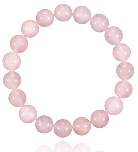 Rosenquarz Armband 8mm Naturstein Perlen Edelstein Heilsteine Armband Chakra Yoga Armband als Kraftgeber Geschenk für Frauen und Mädchen