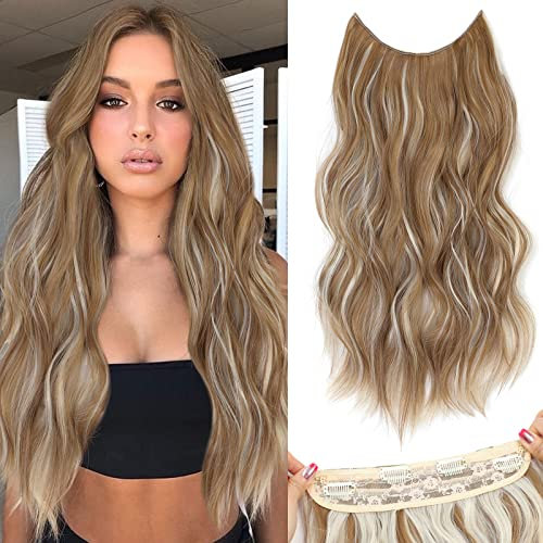 BUPPLER Haarverlängerung 50,8 cm Invisible Secret Hair Extensions Verstellbare Lange Gewellte Haarextension Synthetisches Upgrade 4 Sichere Clips in Haarteilen,Goldbraun Gemischt mit Blond