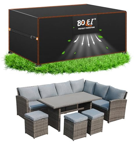 BOLEi Abdeckung Gartenmöbel Winterfest | Abdeckplane mit Belüftungsöffnungen | 420D Oxford-Stoff Schutzhülle Wasserdicht Regenfest, Winddicht |Schutzhülle für Rattanmöbel Balkonmöbel 230 x165 x70cm