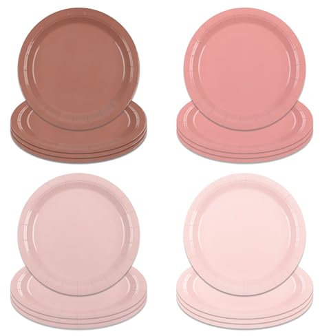 AimFun Dusty Pink Paper Plates 7Inch Gradient Pink Party Plates 4 Colors Disposable Round Dessert Plates for Birthday Wedding Bride Shower Party Supplies (48, Dusty Pink)