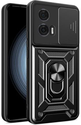 JNERBUYI Hülle für Motorola Edge 50 Fusion 5G Schutzhülle mit 360°Ring und Objektiv Cover, Stoßfeste Handyhülle mit Magnet Ständer, Bumper Robuste Hülle. Schwarz