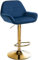 CLP Barhocker Braga Samtbezug mit Gold-Gestell I höhenverstellbar und 360 drehbar I moderner Barstuhl mit Fußstütze für Küche und Bar, Farbe:blau