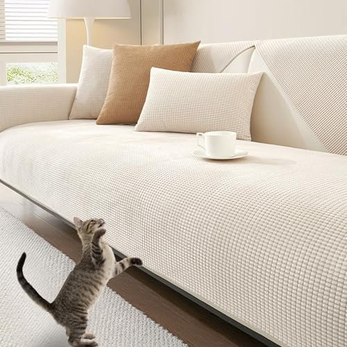BESTORI Sofabezug Rutschfester 2/3/4 Sitzer Sofa Hautfreundlich überwurfdecke Sofaschoner Weiche Husse Überzug Sofaüberwurf Couchhusse Für Katze Hunde, Creme, 90 x 180cm