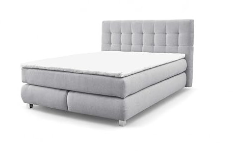 FURNISTAR Echtes Boxspringbett Blake mit Pocketmatratze und Bonellmatratze. Familienbett mit Topper und Taschenmatratze Bett mit 2 Matratzen Polsterbett Schlafzimmer. (200x200, Hellgrau)