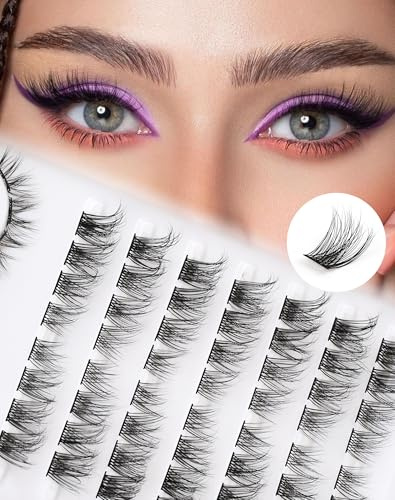 Cluster Lashes Wimpern Extensions Mixed 10-14mm Einzelne Wimpern Cat Eye D Curl Eyelashes Vorgefertigte Linke Und Rechte Lash Clusters Siligli DIY Lashes Extensions Thin Band 8 Paar