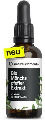natural elements Bio Mönchspfeffer Tropfen – 300mg Mönchspfefferextrakt aus Vitex Agnus Castus pro Tagesdosis – 50ml (1.100 Tropfen) für 5 Monate – vegan, hochdosiert, ohne unnötige Zusätze