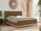 MKS MEBLE Boxspringbett 180x200 Eiche Braun Boucle, Polsterbett 180x200 mit Massivholz Eiche, Bett mit Stauraum und 7-Zonen Taschenfederkern Mattratze H3, Stauraumbett - Caicos