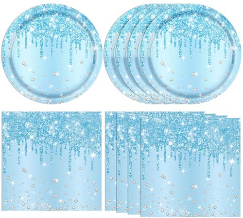 Actoridae 40Pcs Blue Birthday Decorations For Men Blue Plates and Napkins Party Supplies Serve 20 Guests Blue Paper Plates and Birthday Napkins for Boys Men Birthday Party Decorations