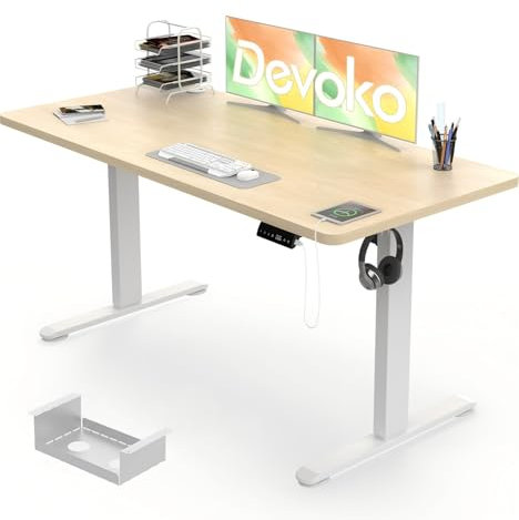 Devoko Electric Standing Desk 120x60cm with USB Charging Height Adjustable Desk with Desktop Sit Stand Up Table Heavy Duty Steel 3 Memory Smart Pannel(Beige)