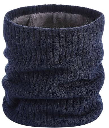 Neu Winter Doppellagiger warmer Halsschutz aus Samt in Volltonfarbe und Garnstrickschal 96 Fanartikel Schal (Navy, One Size)