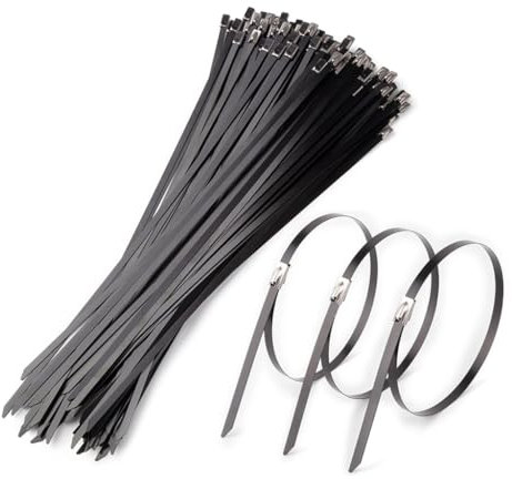 Confezione da 100 fascette in metallo nere resistenti, 4,6 x 150 mm, chiusure e chiusure multiuso per tubi agricoli, tetti e altro ancora
