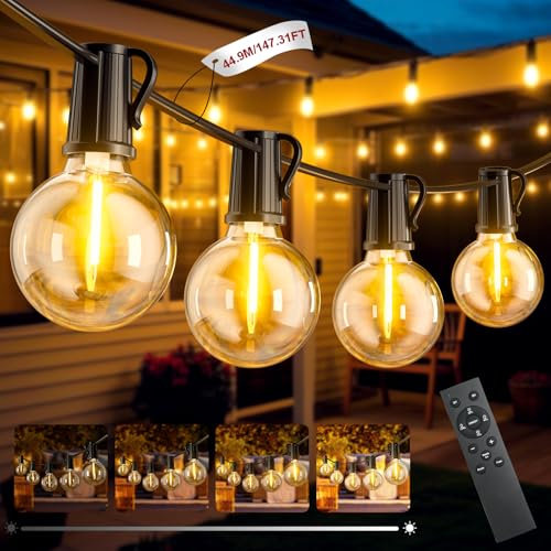 LED Lichterkette Außen, 44.9M/147.31FT Outdoor Lichterkette mit Timer, 65+2 G40 Lichterketten Glühbirnen Dimmbar, IP44 Wasserdicht Garten Beleuchtung Balkon Lichterketten für Außen Innen Dekoration