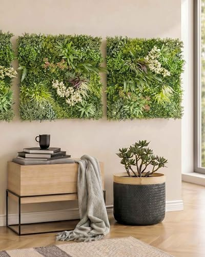 JELLE & JACOB Künstliche Pflanzenwand Indoor & Outdoor, Blumenwand Sommerwiese, 3er Set je 100x100 cm, pflegeleicht & langlebig - für Wohlfühl-Atmosphäre, Kunstpflanzen Wand, Green Wall, Pflanzen Wand
