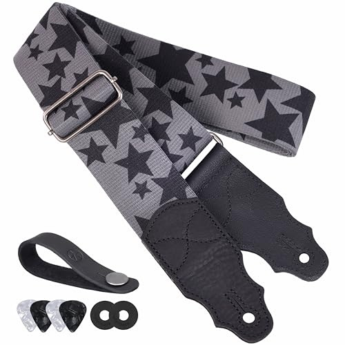 YIKOKO Gitarrengurt Kopfschicht Rindsleder Ende 2 Zoll für Akustik- und Bass-E-Gitarren, Adjustable from 38″ to 64″