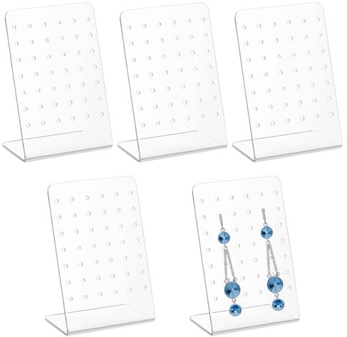 TVNYOUJIA 5 Pz Porta Orecchini Espositore Orecchini a Forma di L, 42 Fori Portaorecchini in Acrilico, Supporto Espositore per Orecchinio, Espositori Organizzatore di Gioielli(Trasparente)